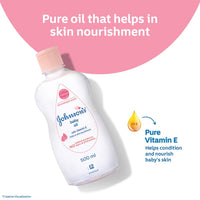 Johnson's Baby Oil with Vitamin E, Non-Sticky for easy spread and massage, 200ml