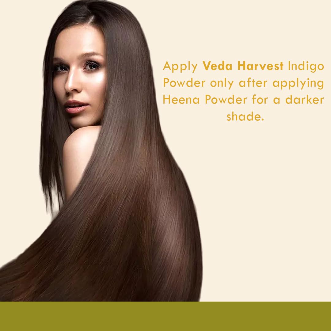 VEDAHARVEST Indigo Powder 120gm Natural Hair Dye | Chemical-Free & Plant-Based Black Hair Color