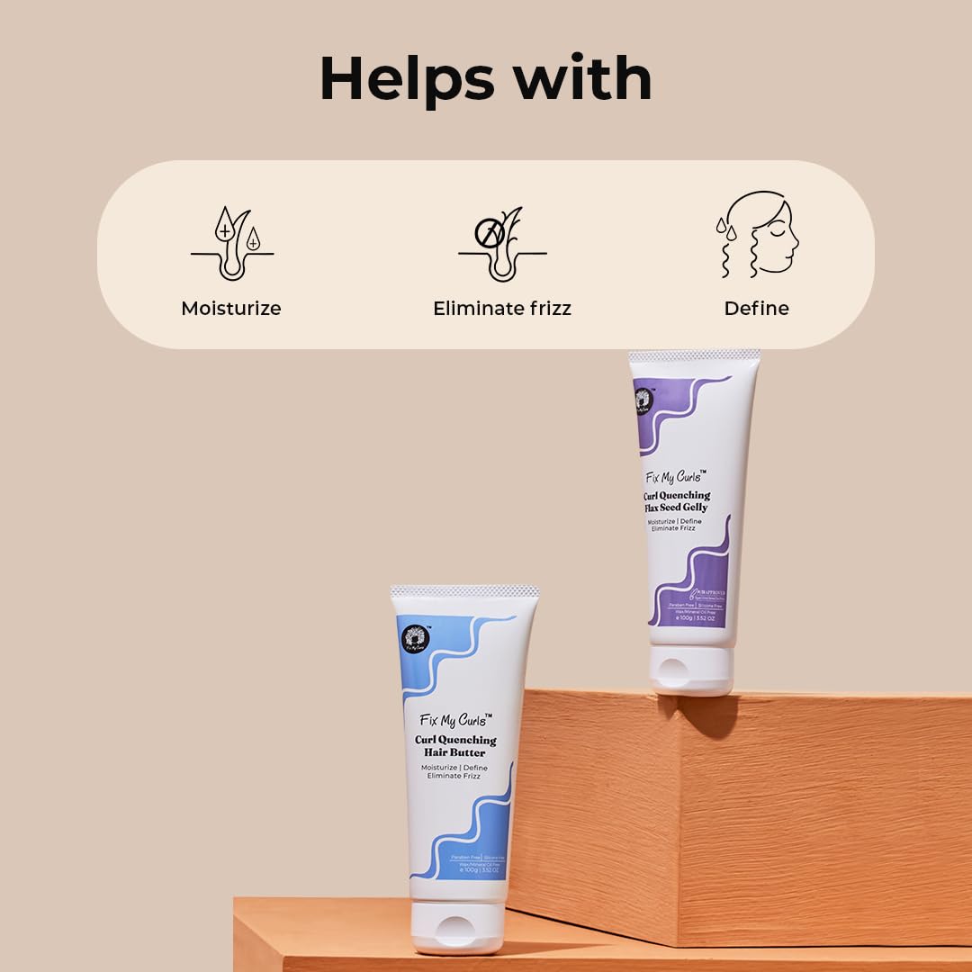 Fix My Curls Curl Quenching Moisture Styling Duo | For Curly, Wavy, Dry, Frizzy Hair| Curl Activator with Chia & Aloe Vera | Silicone Free| 100gm each