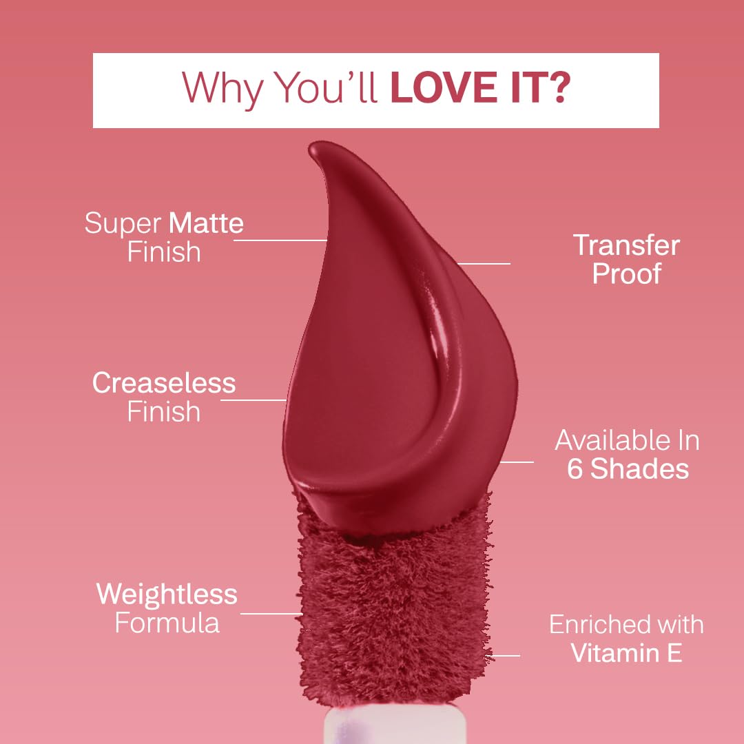 FLiCKA Weightless Impression Liquid Lipstick| Enriched With Vitamin E, Matte Finish, Moisturizing, Creaseless Formula, 10 October, 1.6ml