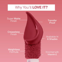 FLiCKA Weightless Impression Liquid Lipstick| Enriched With Vitamin E, Matte Finish, Moisturizing, Creaseless Formula, 10 October, 1.6ml