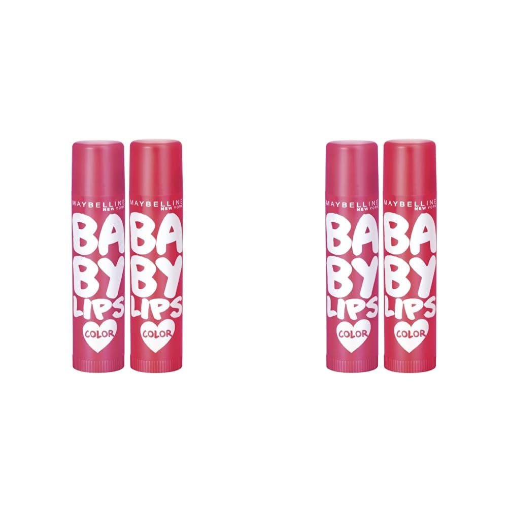 Maybelline New York Lip Balm, With SPF, Moisturises and Protects from the Sun, Baby Lips Cherry Crush & Baby Lips Berry Crush, Red (Pack of 4), 8g