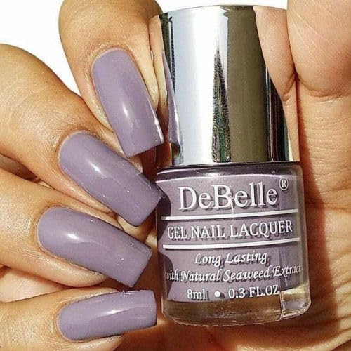 DeBelle Gel Nail Polish Viola Dew (Dark Lilac Nail Paint)|Non UV - Gel Finish |Chip Resistant | Seaweed Enriched Formula| Long Lasting|Cruelty and Toxic Free| 8ml