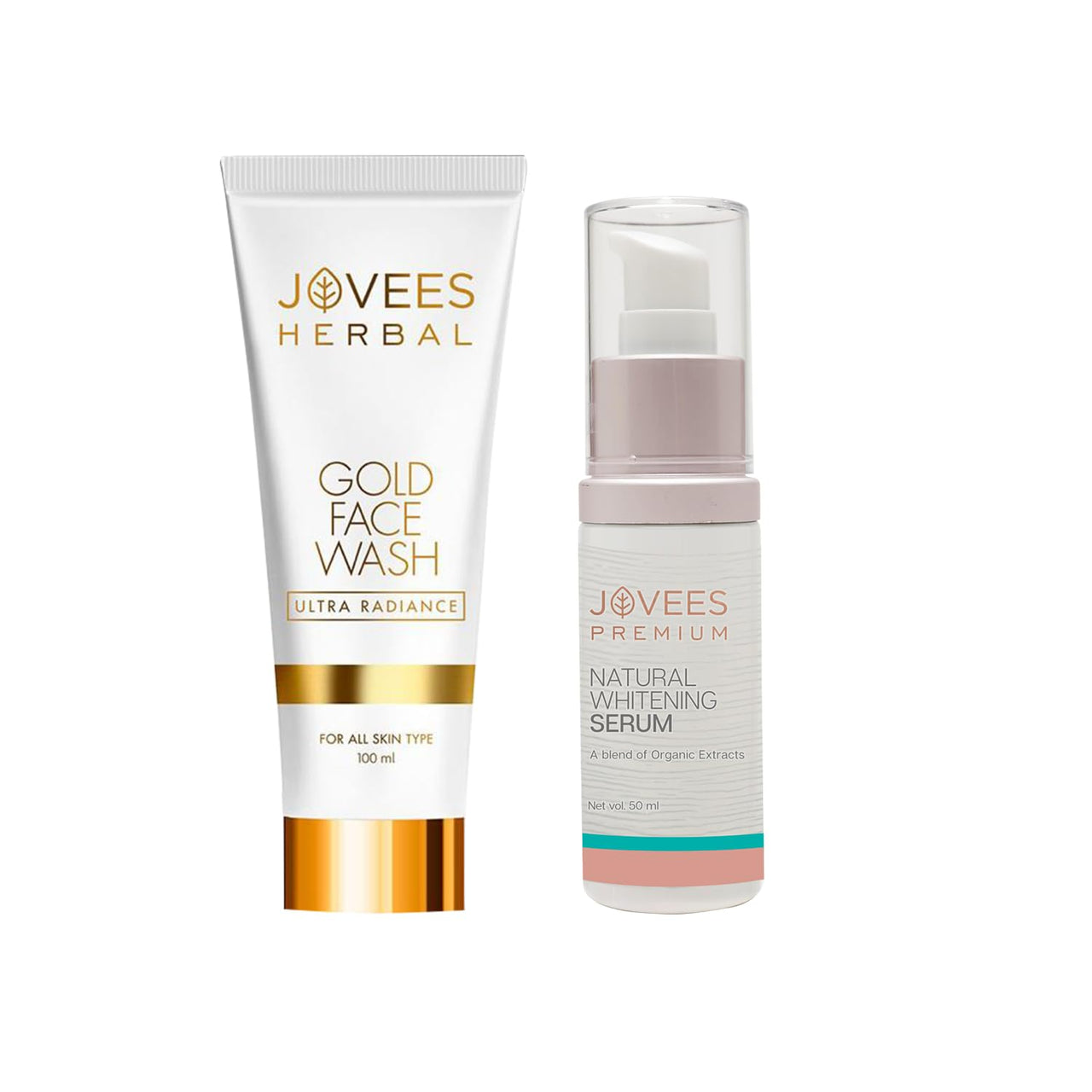 Jovees Herbal Ultra Radiance Gold Face Wash | Gives Nourished & Hydrated Skin 100ml And Premium Whitening Serum | Skin Brightening Serum Brightens, Nourishes and Hydrates 50ml