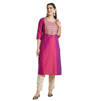 Kashish Women's  Viscose Embroidered Round Neck Straight Fit Kurta