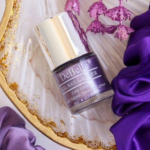 DeBelle Gel Nail Polish Chrome Wine(Metallic Violet Nail Paint)|Non UV - Gel Finish |Chip Resistant | Seaweed Enriched Formula| Long Lasting|Cruelty and Toxic Free| 8ml