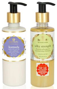 Just Herbs Kumuda Indian White Waterlily Conditioner, 200Ml And Silky Strength Aloevera Wheatgerm Moisturising Shampoo, Dry, 200Ml, Count 2