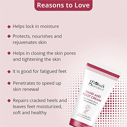 Globus Naturals Nourishing Hand & Foot Cream, Enriched with Rose & Anantmool, For Nourished, Moisturised Hands & Feet, Suitable for All Skin Types 100 gms (Pack of 5)