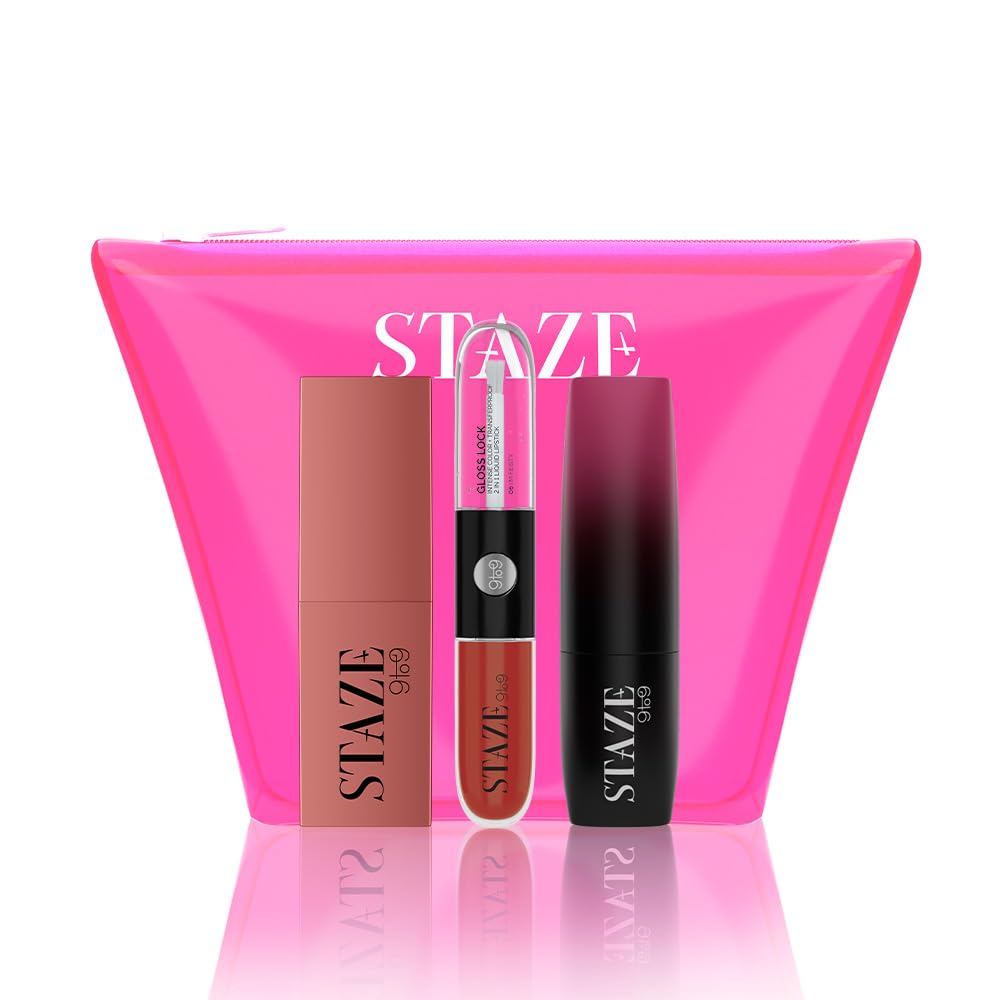Staze 9to9 Pout & Shout Kit 3 in 1 Combo with 2-in-1 Liquid Lipstick (Matte)