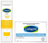 Cetaphil VVF India Cleansing And Moisturising Syndet Bar, 75g Combination Skin Sun Spf 50 Sunscreen, Very High Protection Light Gel, Water Resistant, Vitamin E, 50 Ml, Pack Of 1