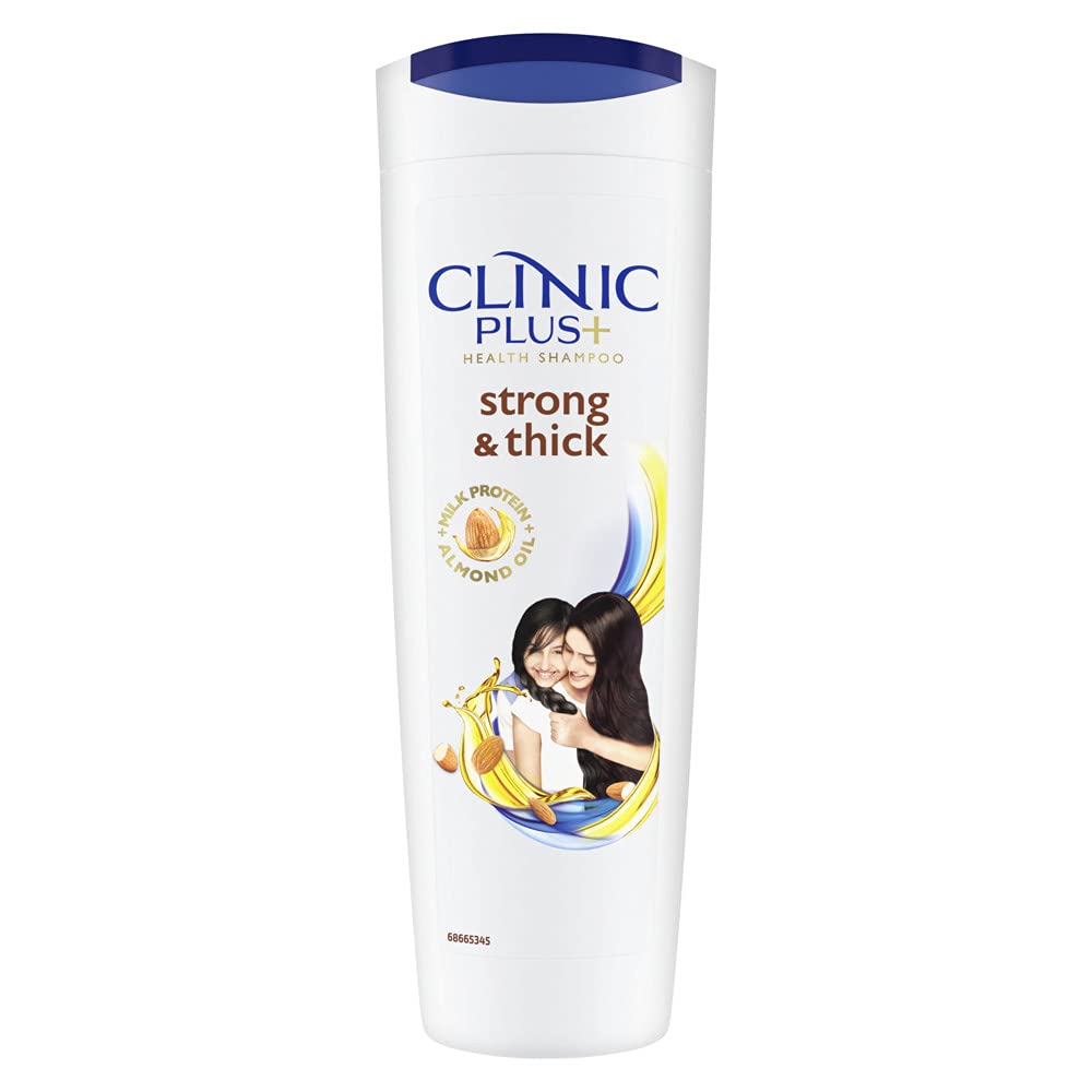 Clinic Plus Strength & Shine With Egg Protein Shampoo, 355 ml & Clinic Plus Strong & Extra Thick Shampoo With Milk Protein And Almond Oil For Hair Strengthening & Volume, 355ml