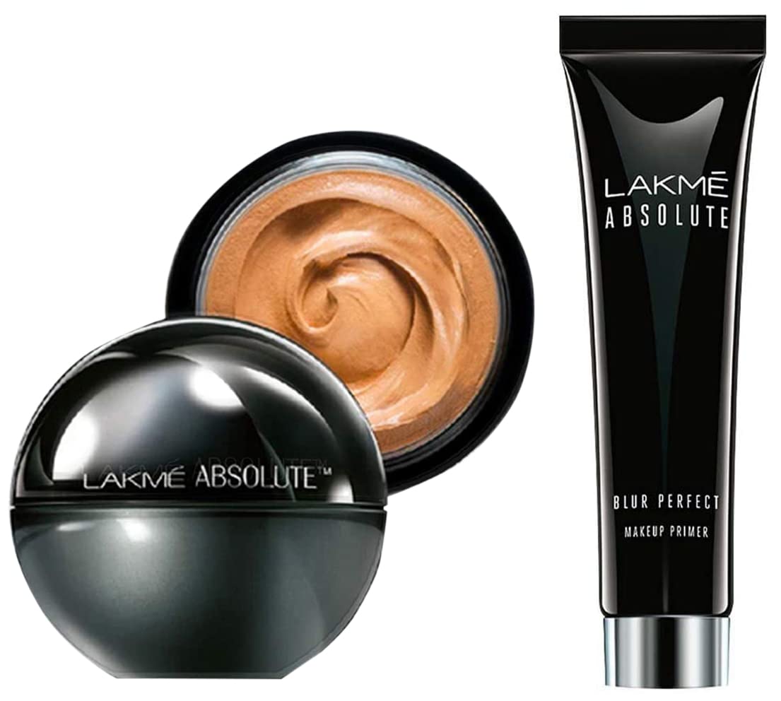 Lakmé Absolute Skin Natural Mousse, Golden Light 04, With Spf, Light Texture, Stays Upto 16 Hours, 25 g & Lakmé Absolute Blur Perfect Matte Face Primer, Peach, 10g