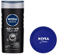 Nivea Men's Shower Gel, Active Clean Body Wash, Men, 250ml And Creme, All Season Multi-Purpose Cream, 200ml