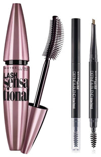 Maybelline New York Lash Sensational Waterproof Mascara, Black, 10g & Maybelline New York's Define & Blend Brow Pencil Natural Brown, 0.16g