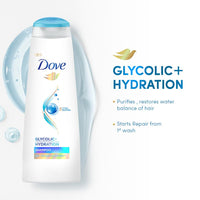 Dove Glycolic + Hydration Shampoo 180 ml with 5% Hydra-Glycol for Upto 100 hours of hydrated, fluid hair.