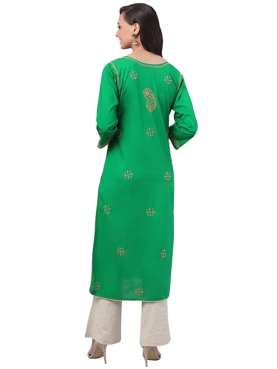 Ada Lucknowi Hand Embroidered Chikankari Straight Cotton Kurti Kurta for Women