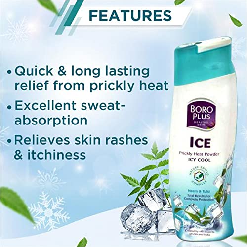 BORO PLUS ICE Prickly Heat Powder, ICY COOL, With Skin Loving Herbs, 150g+50g(Extra)=200g