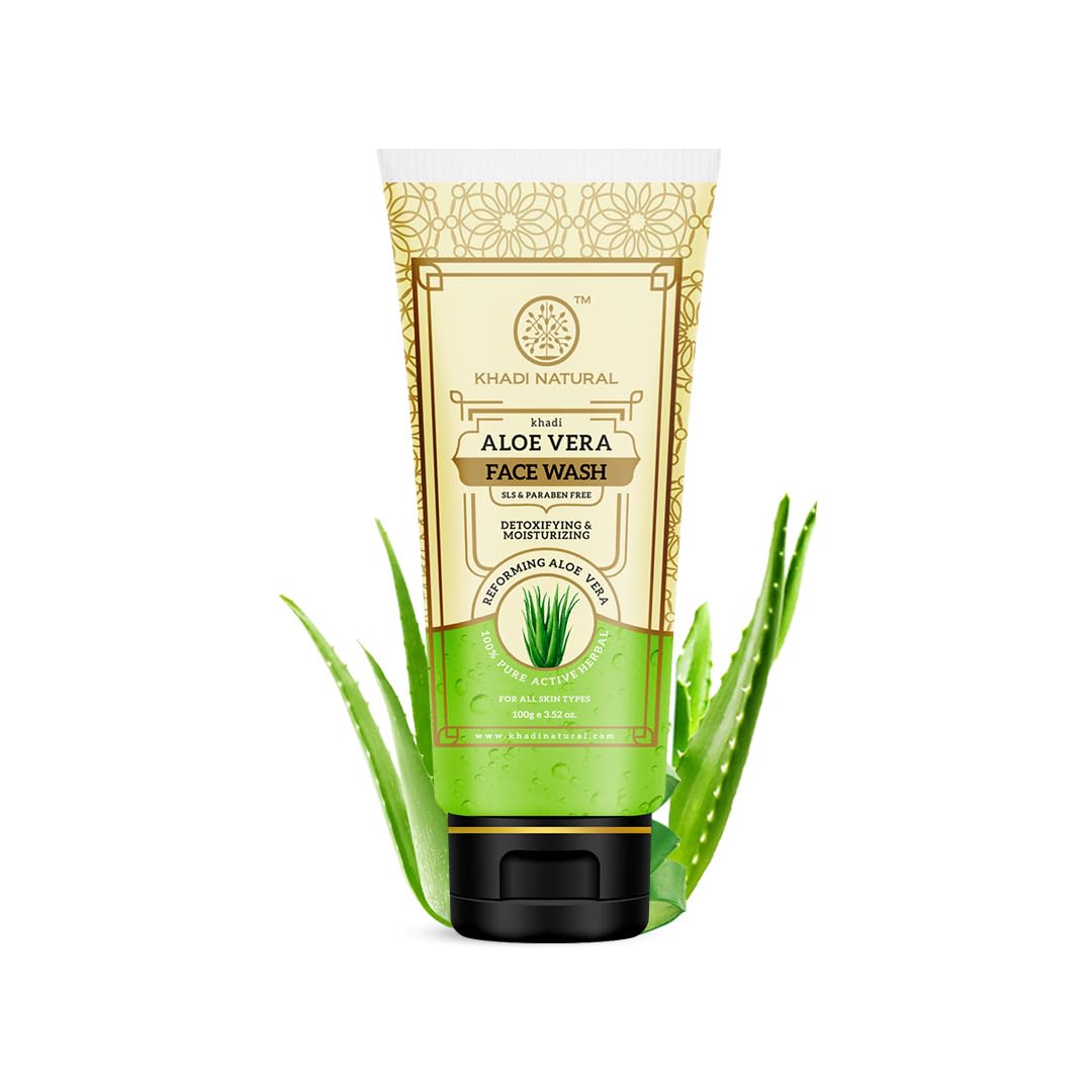 Khadi Natural Aloe Vera Face Wash for Detoxifying & Moisturizing Skin | Natural Face Wash for Healthy Skin | SLS & Paraben Free | All Skin Types | 100 ml