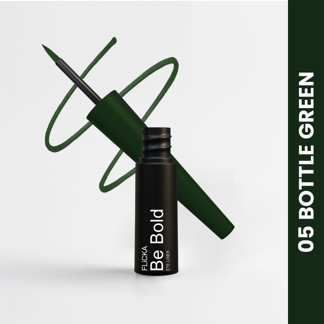 FLiCKA Be Bold Eyeliner 05 Bottle Green - Long-Wear Waterproof Liquid Eyeliner for Rich, Bold Eye Definition