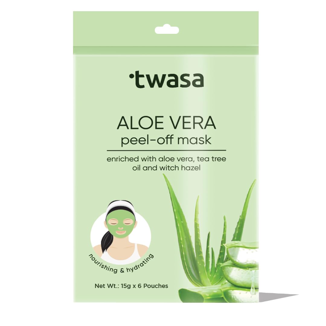 Twasa Aloe Vera Peel Off Mask | Face Mask For Anti Acne, Hydration and Soothing with Aloe Vera Extract, Tea Tree Oil, Witch Hazel Extract & Vitamin E | Peel Off Mask For Instant Glow, 90gm