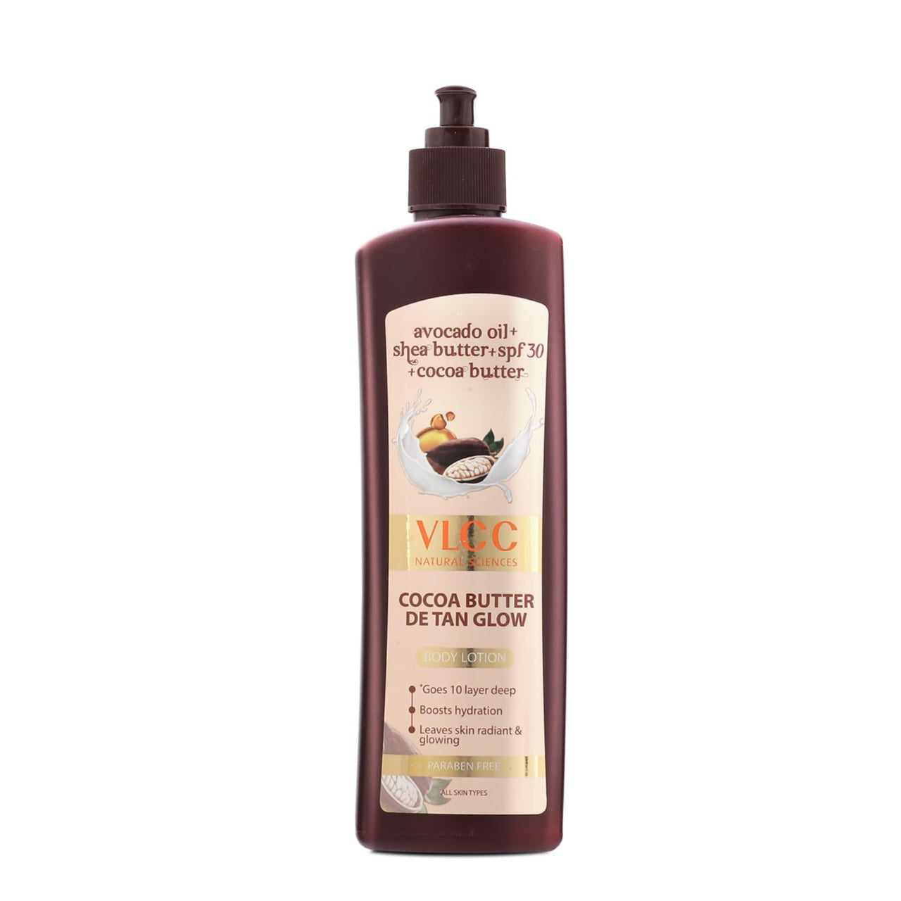 VLCC Cocoa Butter De-Tan Glow Body Lotion SPF 30 PA+++ - 400ml | Deeply Hydrating & Moisturizing Lotion | Helps fight tanning | Glowing Skin & Even Skin Tone | Avocado Oil, Shea Butter & Cocoa Butter