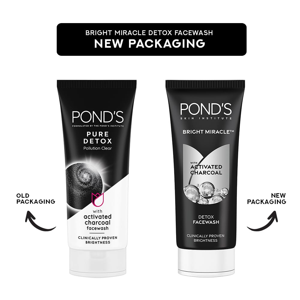 POND'S Bright Miracle Detox Facewash | 10X Power of Activated Charcoal| For Deep Cleaned Skin | Reveals Glow, Pollution Clear Face Wash, 200gm