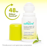 mCaffeine 5% AHA Underarm Roll On with Green Tea, 5% Lactic Acid & Mandelic Acid| 48H Odour Control | Prevents Darkness & Pigmentation, Kills Bacteria, Alcohol & Aluminum Free for Men and Women - 50ml
