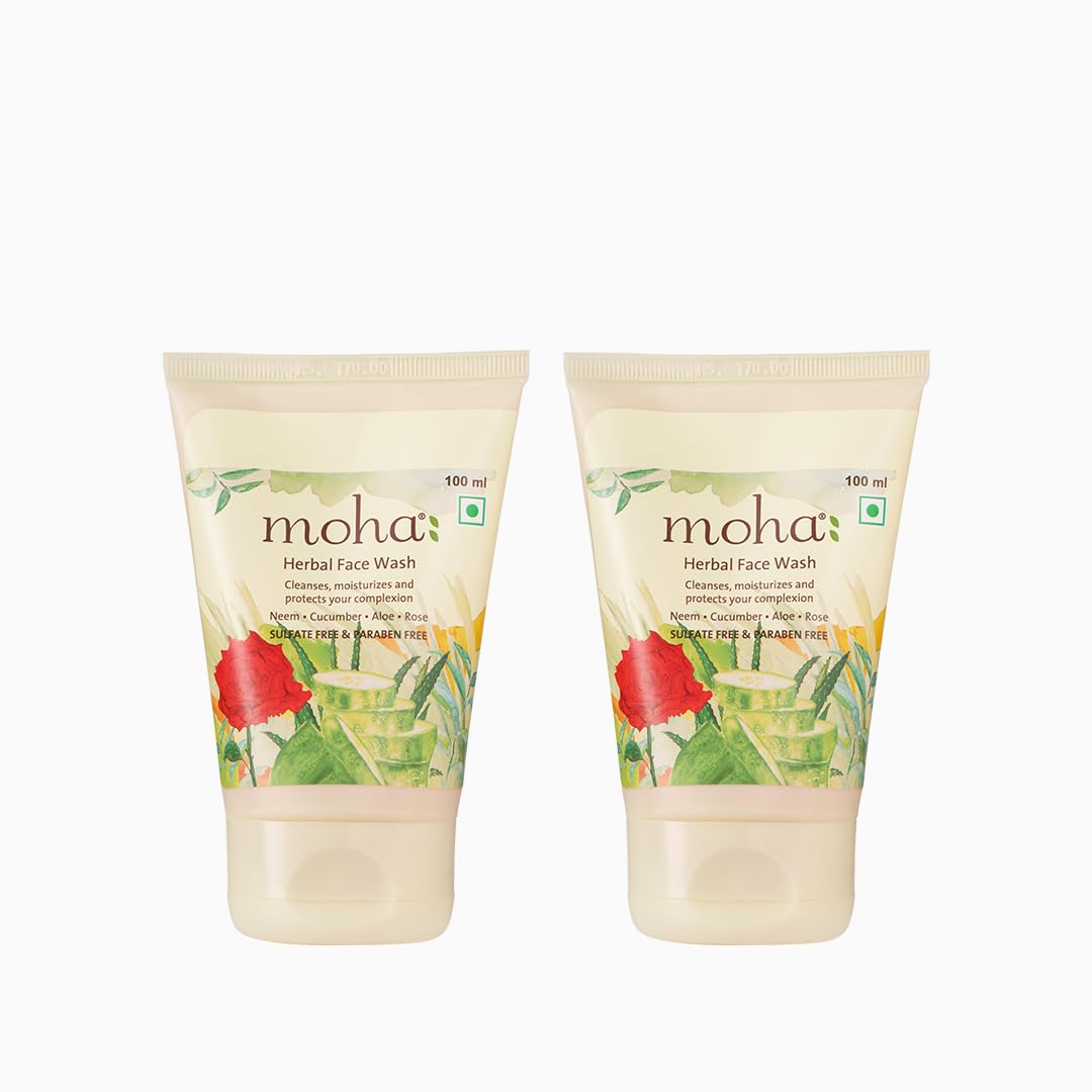 moha: Herbal Face Wash With Goodness Of Neem, Aloevera, Cucumber, Rose & Yashtimadhu for Healthy, Soft & Glowing for all age groups -100 ml (Pack of 2)