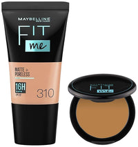 Maybelline New York Liquid Foundation For Oily Skin light coverage, Matte & Poreless, Fit Me, 310 Sun Beige & New York Compact Pressed Powder, Fit Me, 330 Tofee, 8G, Pack Of 1