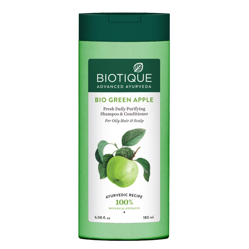 Biotique Bio Green Apple Fresh Daily Purifying Shampoo and Conditioner for Oily Scalp and Hair, 180m And Biotique Bio Honey Gel Refreshing Foaming Face Cleanser, 120ml