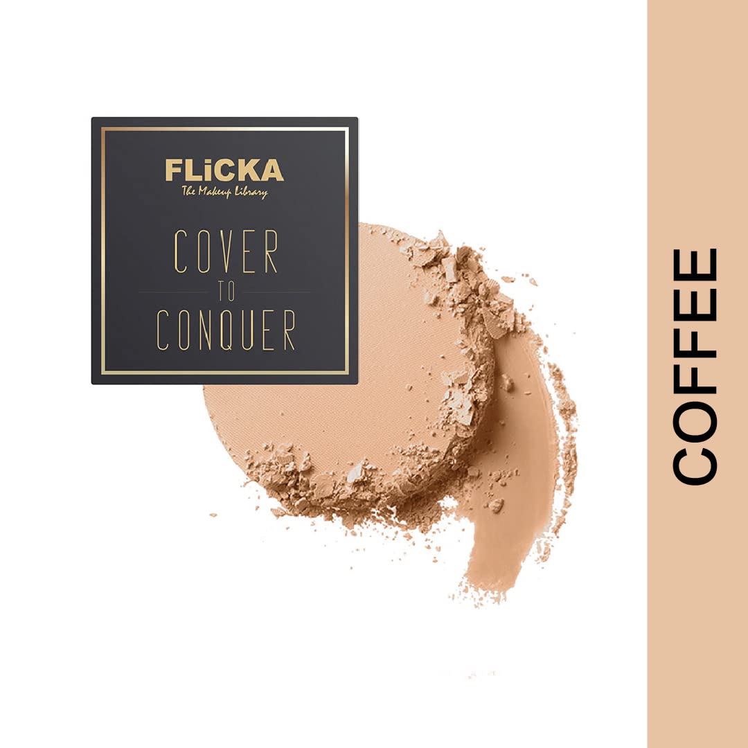 FLiCKA Cover To Conquer Compact Powder For Velvet Matte Finish, Long-Lasting, Smooth Finish| Absorbs Oil, Waterproof Formula, Prevents Creasing| 05 Coffee, 9g