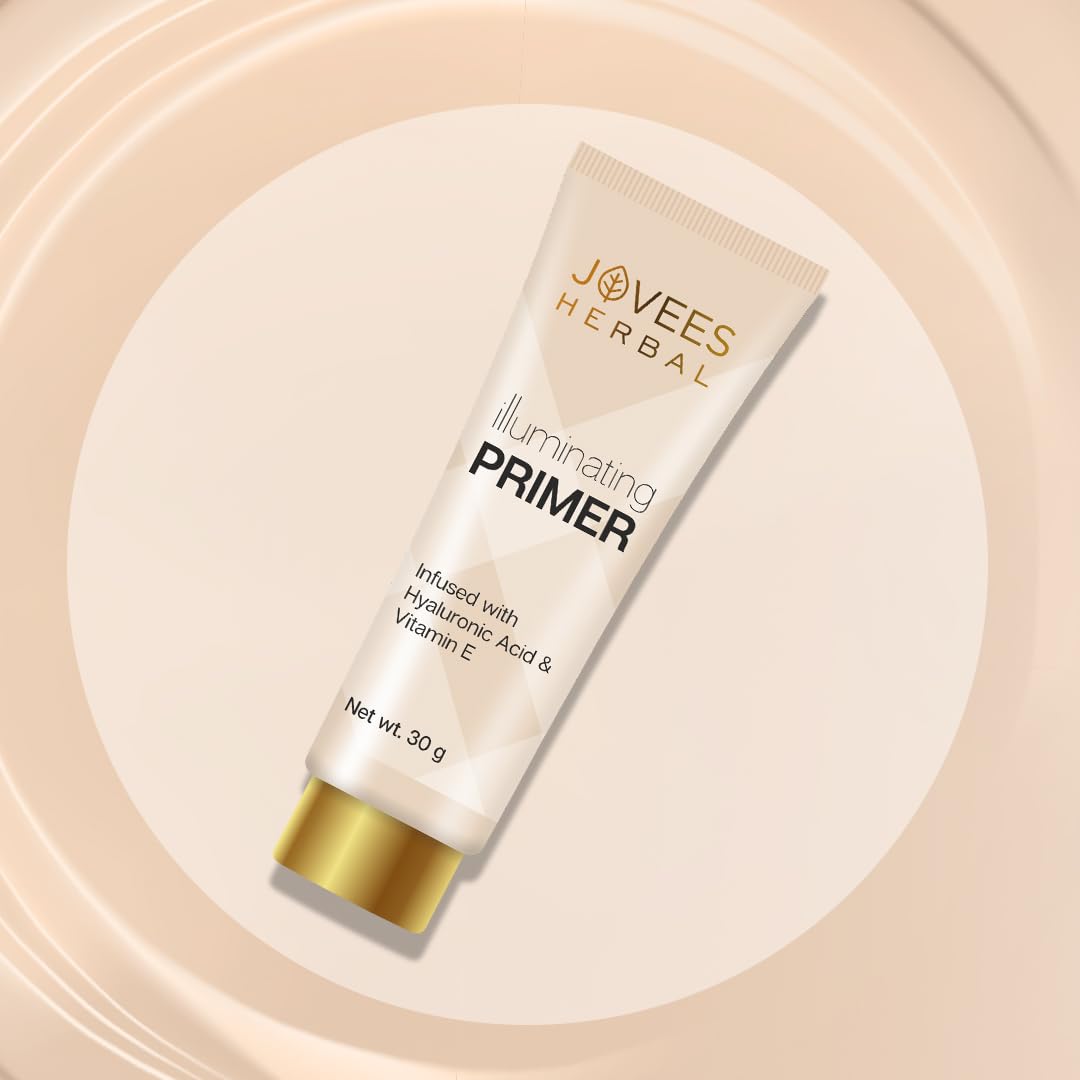 Jovees Herbal Illuminating Primer Infused with Hyaluronic Acid & Vitamin E | Hydrating & Smooth Natural Finish | Light Weight Formula | Natural Tint, 30gm