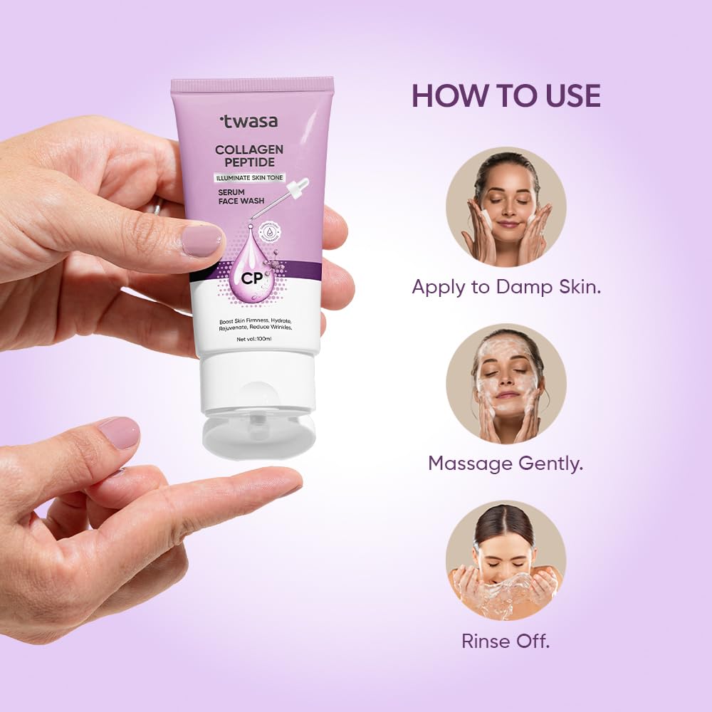 Twasa Collagen Peptide Serum Face Wash For Hydrating Skin, Fight Signs of Skin Aging, Reduce Fine Lines & Wrinkles, Paraben - Sulphate Free - 100ml