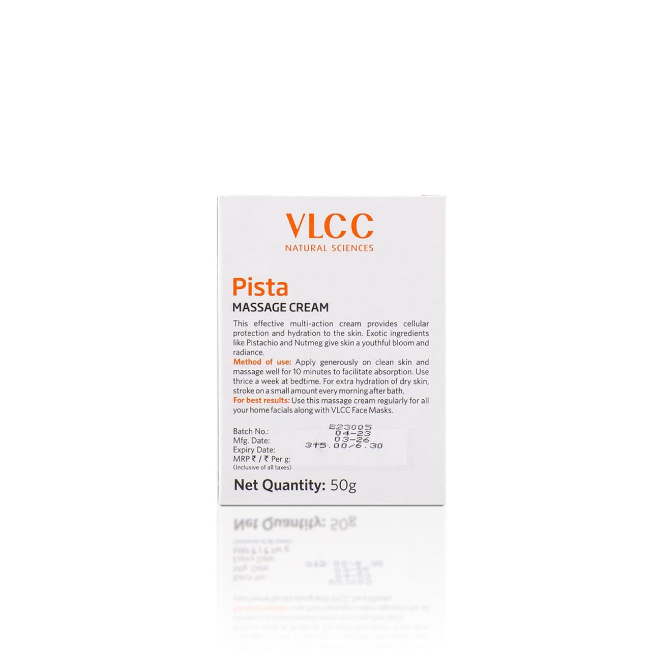 VLCC Pista Massage Cream 50g - For Intensive Hydration & Radiance | Improves Skin Complexion | Protects and Strengthens the Skin | Power of 10 Natural Extracts.