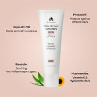 SUGANDA SKINCARE Total Defence Sunscreen | SPF 50| PA++++ | For UVA, UVB & IR Protection | NO WHITE CAST | 50g | with VITAMIN E, NIACINAMIDE & HYALURONIC ACID | ALL SKIN TYPES | MATTE