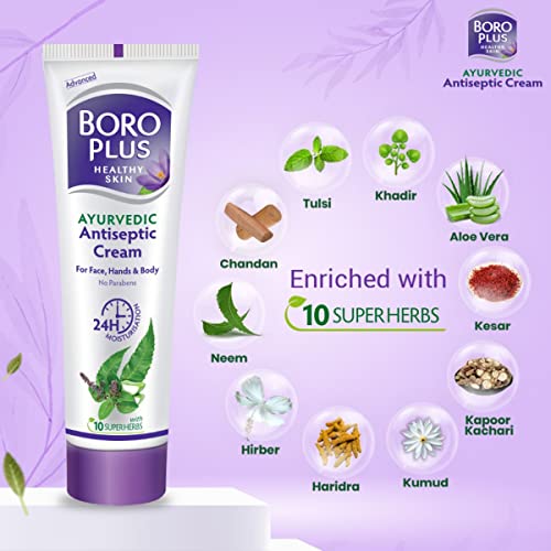 Boroplus Antiseptic Cream Provides 24Hrs Moisturisation Ayurvedic Cream For All Aeasons Hand Cream, Body Cream & Face Cream, Moisturises Dry Skin With Goodness Of Neem, Tulsi And Aloe Vera, 120Ml