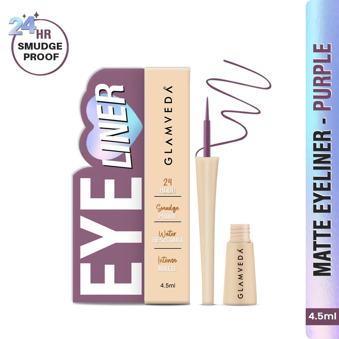 Glamveda Super Matte Liquid Eyeliner – Purple, Smudge-Proof, Waterproof, Quick Drying | 24-Hour Long Stay | Smooth Application | Bold, Clean, Smudge-Free Look