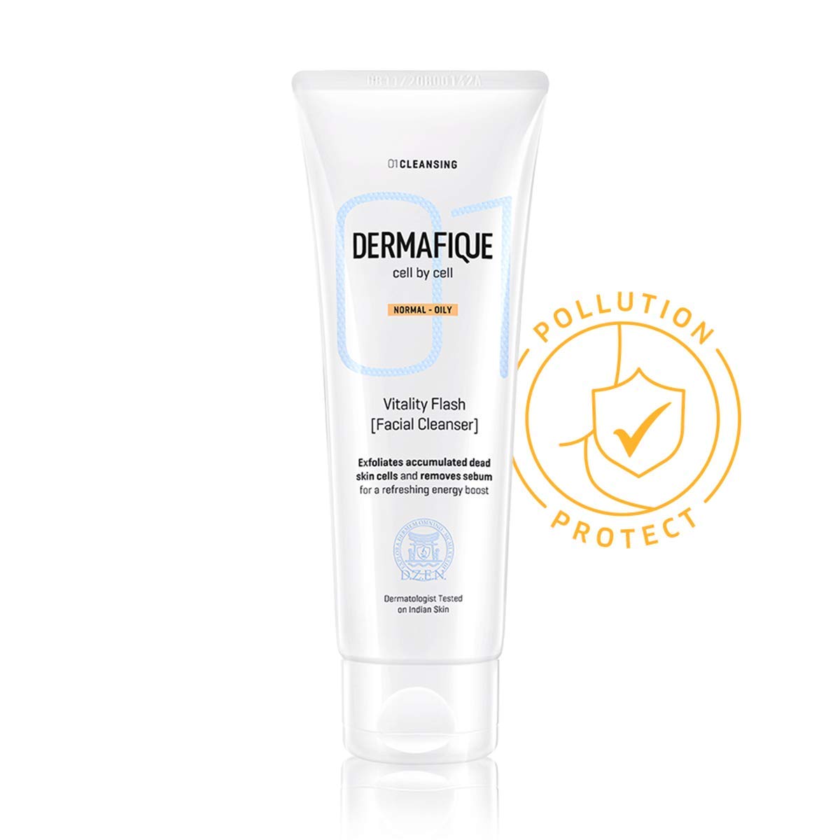 Dermafique Vitality Flash Facial Cleanser – 100ml, Orange Zest Extract Removes Sebum (Oil), Face Wash with Micro Pearls Exfoliator | Soap, Paraben & Alcohol Free | Dermatologist Tested