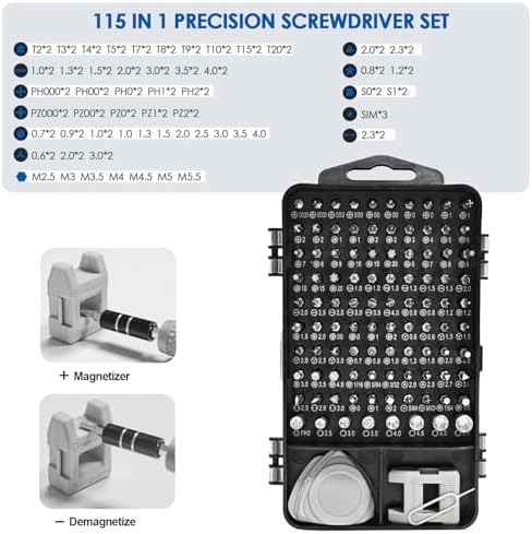 115 In1 Precision Screwdriver Set, Professional Magnetic Repair Tool Kit for Electronics, Watch, Mobile Phone, Laptop, Game Console, Camera, Eyeglasses, Modding, and DIY Projects