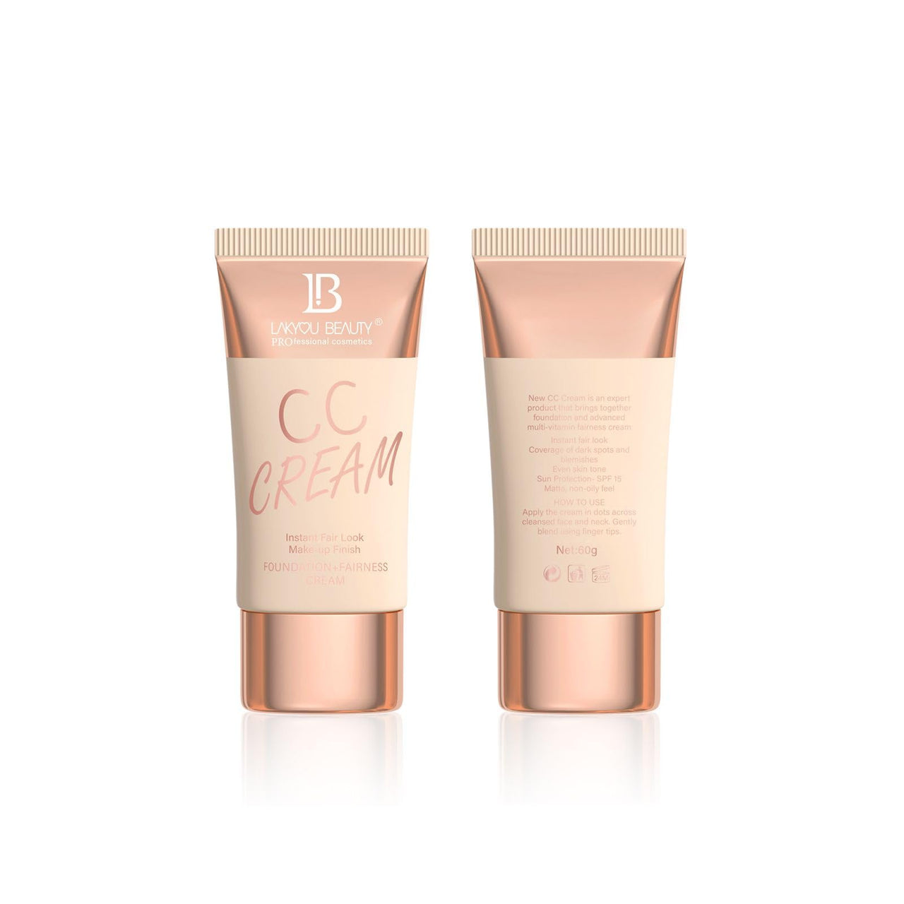 Lakyou Beauty CC Cream | I nstant Fair Look | Makeup Finish | Foundation+Fairness Cream | SPF-15 | Matte Non Oily Feel | Even Skin Tone | Shade-02 (Soft I vory) | 60g
