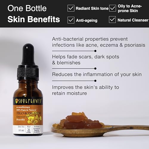 Soulflower Frankincense Essential Oil- Pure, Organic, Natural & Undiluted Therapeutic Grade Essential Oil| Healthy Hair, Face, Skin Wrinkles, Scalp, Control Acne| Boswellia Genus -Chemical Free|15ml