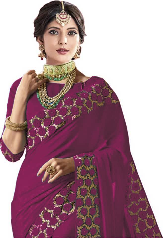 Nivah Fashion Women's  Silk Embroidery Beads Border Work Saree With Blouse Piece