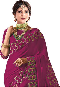 Nivah Fashion Women's  Silk Embroidery Beads Border Work Saree With Blouse Piece