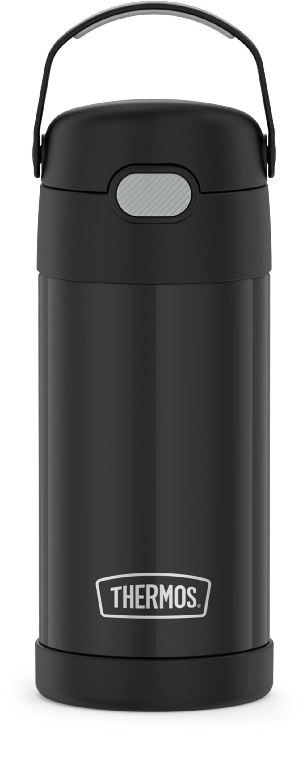 THERMOS FUNTAINER Water Bottle with Straw - 12 Ounce, Black - Kids Stainless Steel Vacuum Insulated Water Bottle with Lid FUNTAINER 12 Ounce Bottle