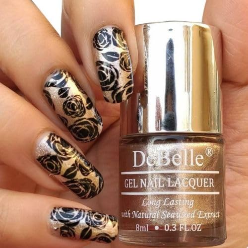 DeBelle Gel Nail Polish Pandora (Blush Rose Gold Glitter Nail Paint)|Non UV - Gel Finish |Chip Resistant | Seaweed Enriched Formula| Long Lasting|Cruelty and Toxic Free| 8ml