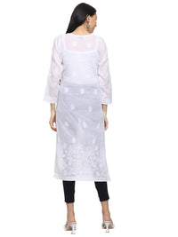 Ada Hand Embroidered Lucknowi Chikankari Straight Cotton Kurti Kurta for Women A220999 White 2XL