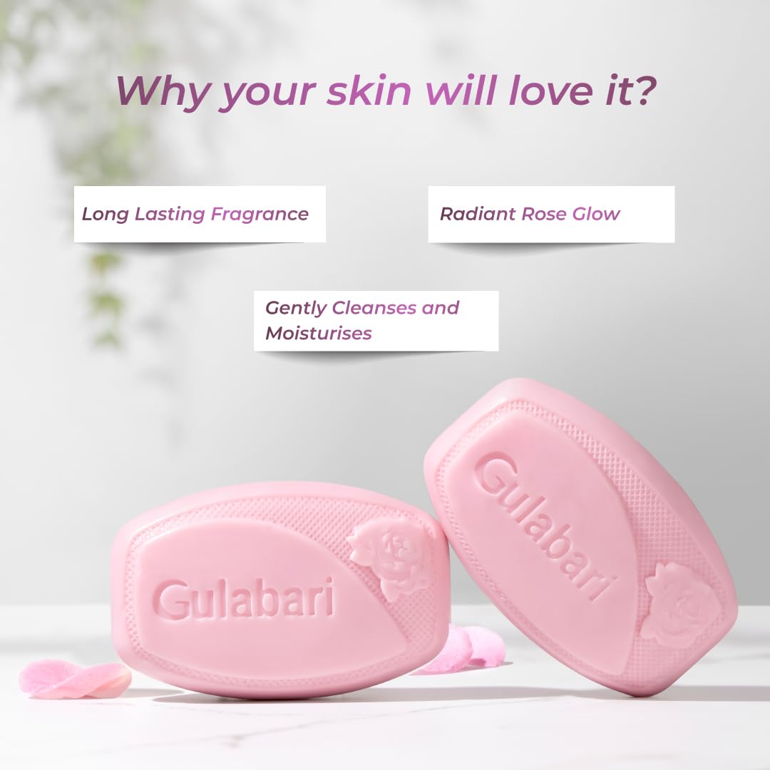 Dabur Gulabari Pure Rose Soap 150g (Pack of 8) | Moisturizing Bathing Soap for Radiant Rose Glowing Skin & Body | Pure Rose Extract, Glycerine & Niacinamide | Long Lasting Fragrance | For Men & Women