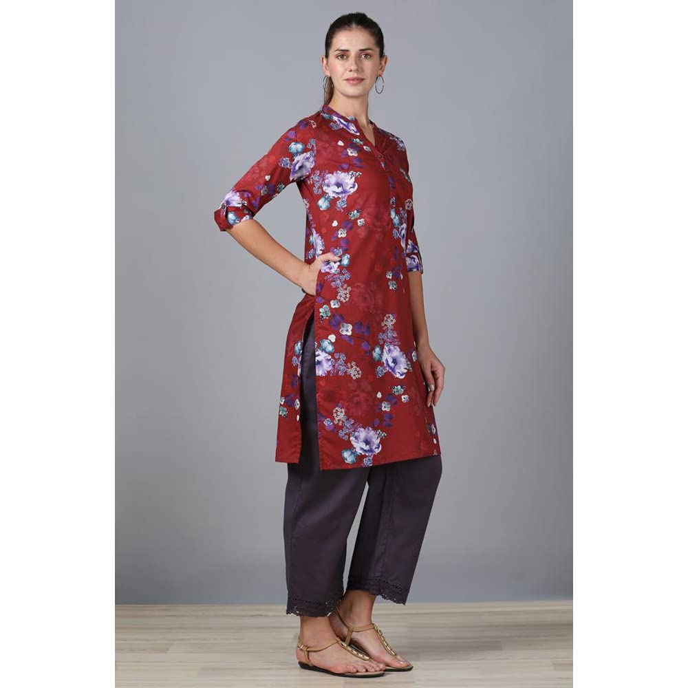 in. fuse by Shoppers Stop Mandarin Neck Printed Cotton Women Straight Fit Kurta