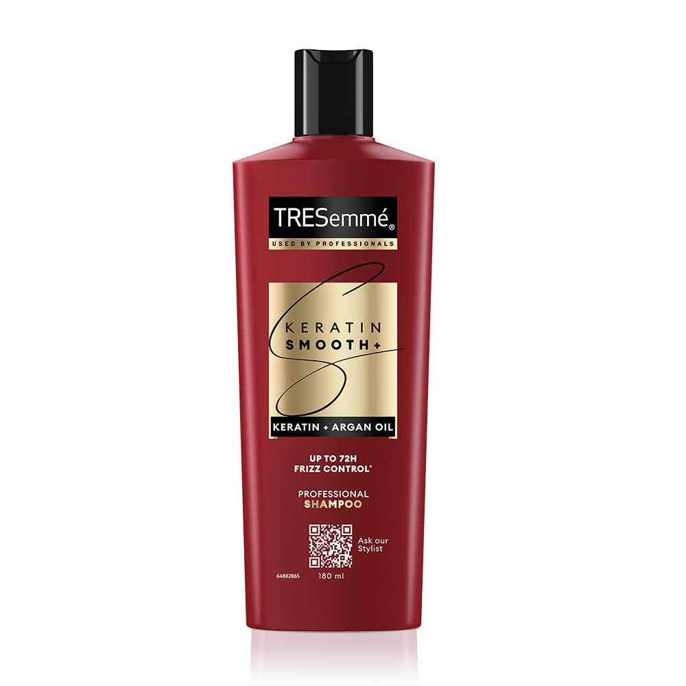 TRESemme Keratin Smooth+ Shampoo 180ml With Keratin Protein and Argan Oil | Salon-Like Smooth Hair | Up To 72H Frizz Control