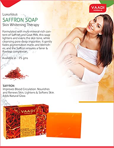 Vaadi Herbals Luxurious Saffron Soap Skin Whitening Therapy, 75g (Pack of 12)